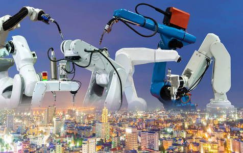 机器人更换工业4.0 件事技术机器人未来的手臂和人使用控制电子控制器