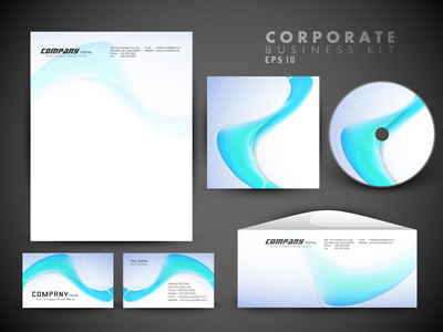 eps 10 格式包含 cd 封面 名片 信封和信头设计专业企业标识套件或商务套件与艺术 抽象波效应为您的业务