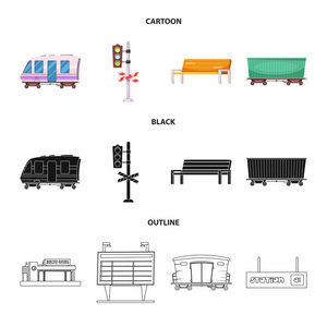 列车和车站图标的孤立对象。库存火车票矢量图标收藏