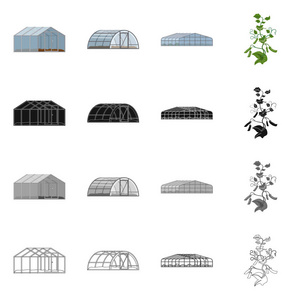 温室和植物符号的向量例证。网站的温室和花园股票符号收集