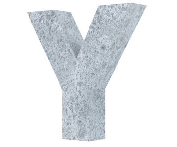 在白色背景上隔离的混凝土大写字母 y。3d 渲染插图