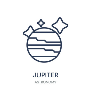 木星图标。木星线性符号设计从天文学汇集