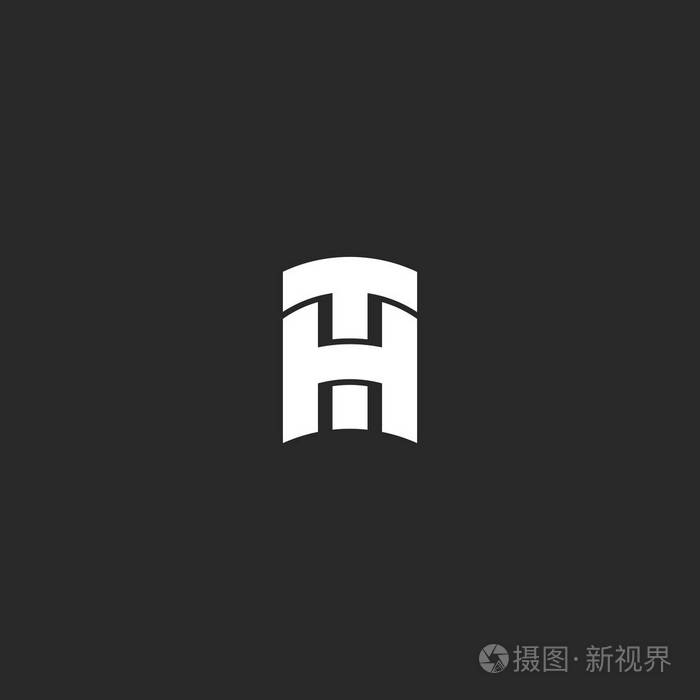 缩写字母 th 标志重叠粗线字母, 重叠两个大写创意字母 t 和 h 简单