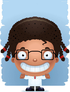 一个女孩科学家微笑的卡通插图