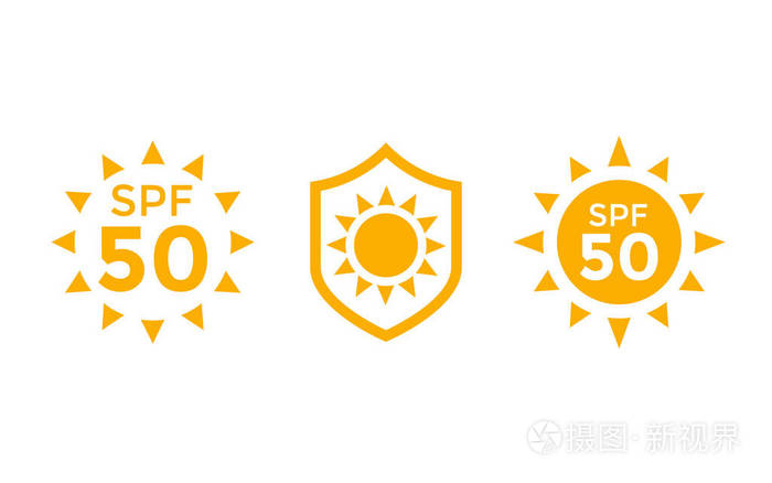 紫外线 太阳保护 spf 50 矢量图标白色