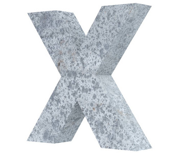 在白色背景上查出的混凝土大写字母 x。3d 渲染插图