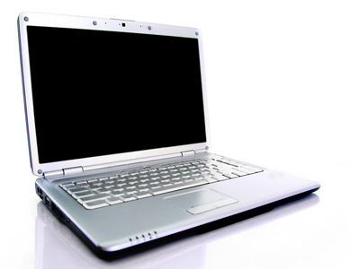 现代笔记本电脑用玻璃表思考隔绝在白色