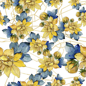 水彩五颜六色的花束花。无缝背景图案