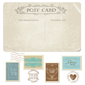 复古明信片和邮票婚礼设计