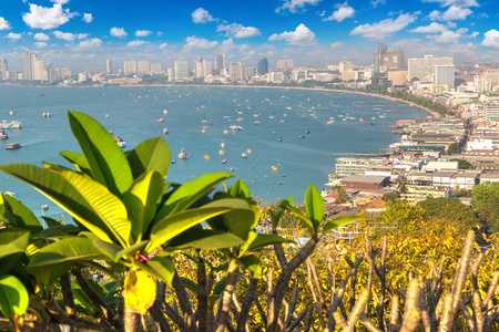 芭堤雅海湾全景鸟瞰, 泰国在夏季的一天