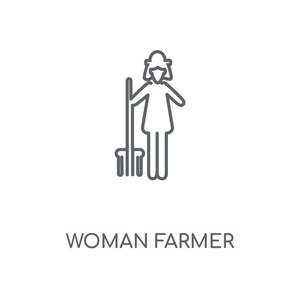女农民线性图标。女农民概念笔画符号设计。薄的图形元素向量例证, 在白色背景上的轮廓样式, eps 10