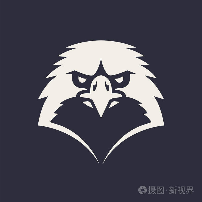 老鹰吉祥物向量艺术.鹰的正面对称图像看起来很危险.矢量单色图标