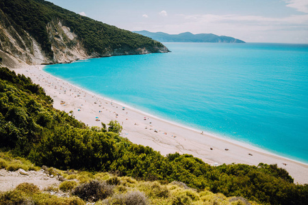 著名的米尔托斯海滩。必须看到访问的旅游地点在凯法利尼亚希腊