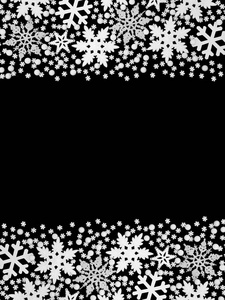 圣诞节白色雪花和球摆设抽象边框在黑色背景与复制空间