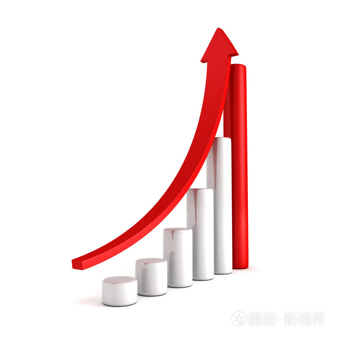 红色柱状图的业务增长不断上升的向上箭头