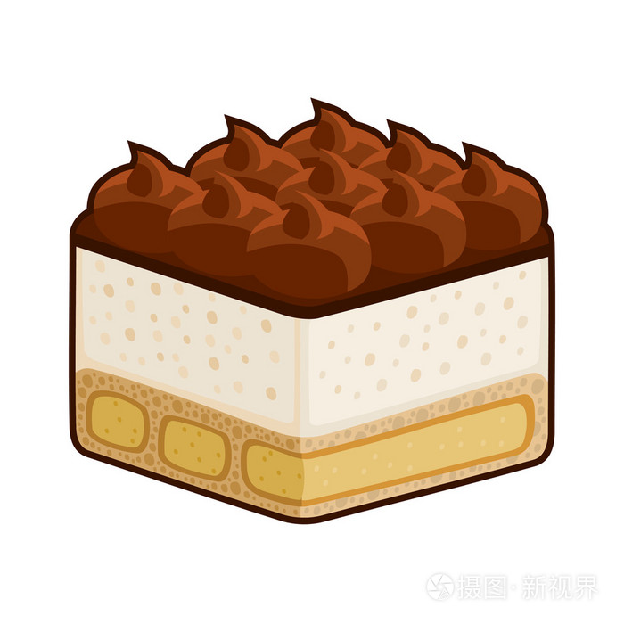 插画 与意大利苦杏酒上白色孤立的甜点提拉米苏.矢量.eps