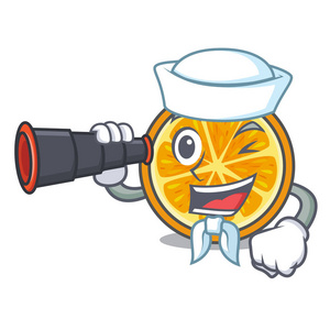 水手与双目橙色吉祥物卡通风格矢量插画