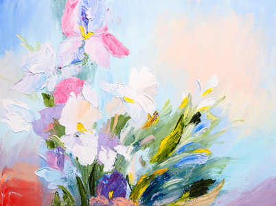油画   的花朵，七彩水彩抽象花束