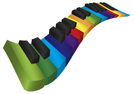 彩色波浪的钢琴键盘三维图