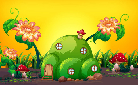 绿色小山仙子房子在自然例证图片