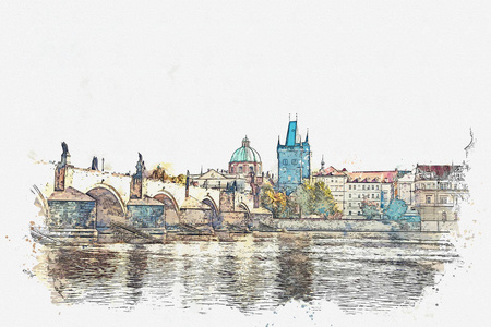 插图。布拉格传统古建筑