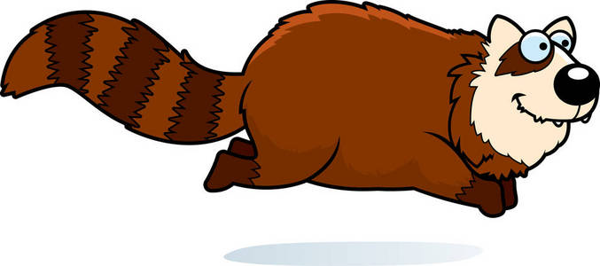 一只红熊猫微笑着奔跑的卡通插图