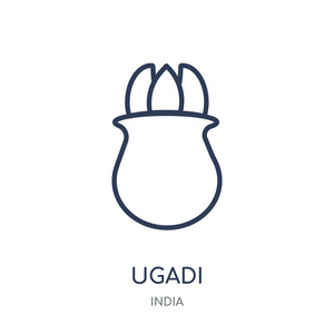 乌加迪图标。从印度收藏的 ugadi 线性符号设计。简单的大纲元素向量例证在白色背景