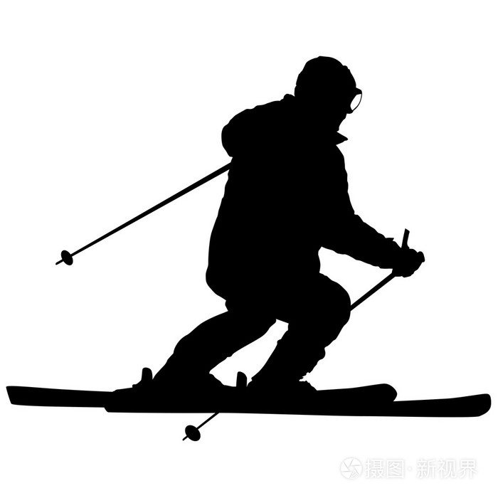 超速行驶坡山滑雪.矢量运动剪影