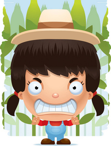 一个带着愤怒表情的女农夫的卡通插图
