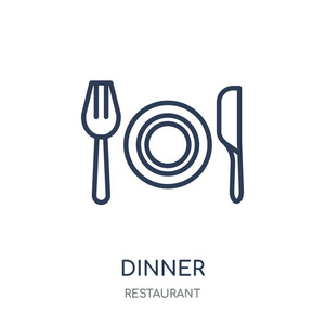 晚餐图标。晚餐线性符号设计从餐厅集合。简单的大纲元素向量例证在白色背景