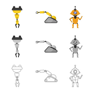 机器人和工厂标志的矢量说明。机器人与空间存量矢量图解的采集