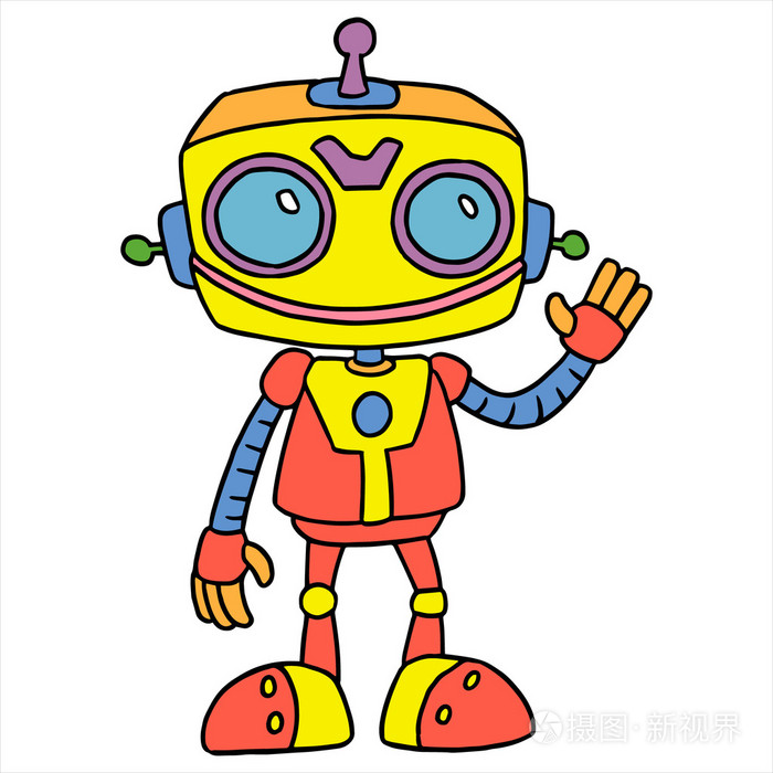 上白孤立的机器人卡通插图
