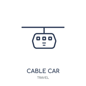 缆车图标。缆车线性符号设计从旅游收藏。简单的大纲元素向量例证在白色背景