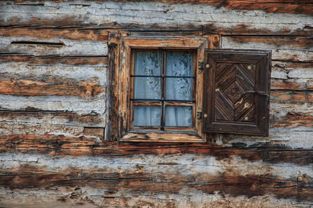 欧洲, 罗马尼亚, 布科维纳, Campulung Moldovenesc, 当地牧羊犬和工匠的房子窗口