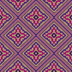 针织无缝矢量二次华丽图案作为织物纹理在粉红色, 紫色和米色的颜色
