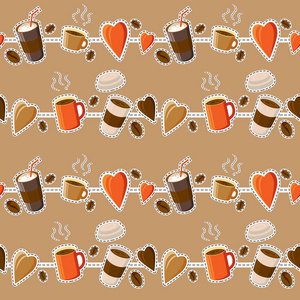 咖啡的背景。无缝模式。热咖啡。饮料和咖啡豆。概念我喜欢咖啡
