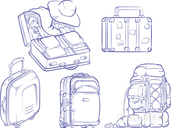 摄图新视界 插画 物体 旅行箱, 袋速写.eps