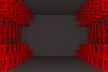 抽象红色正方形桁架墙