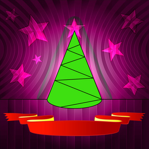 圆锥形状圣诞树与明星和功能区紫矢量卡