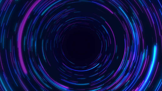 蓝色和紫色抽象圆径向线背景。数据流。光纤。运动效果。背景