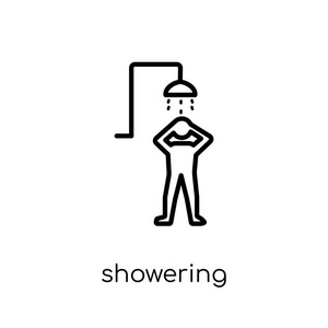 淋浴 图标。时尚现代平面线性向量沐浴图标在白色背景从细线人汇集, 可编辑的概述冲程向量例证