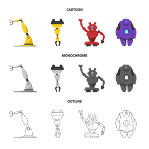 机器人和工厂标志的孤立对象。库存机器人和空间矢量图标的采集