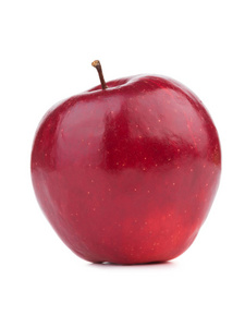 一个在白色背景下被隔离的明亮的红色苹果。富含维生素的健康和有机水果。新鲜水果概念