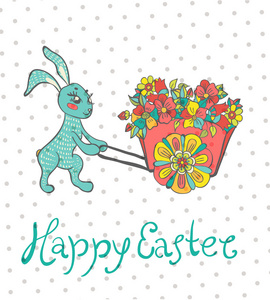 复活节兔子和鲜花贺卡