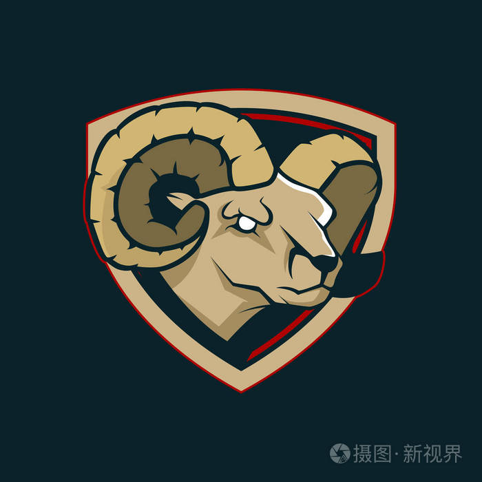 体育团队的现代专业的标志.ram 的吉祥物.公羊,在深色