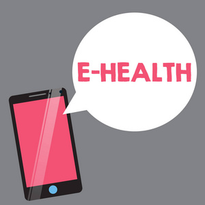 显示 E 健康状况的文本符号。通过电子方法和通信推动的概念照片医疗保健实践