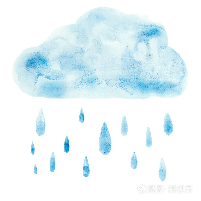 手画水彩画艺术漆蓝色水彩云雨滴矢量图插画-正版商用图片0abcpl-摄图