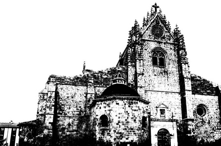 西班牙帕伦西亚大教堂的黑白剪影