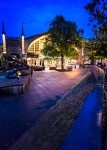 哥德堡 centralstation 在蓝小时。瑞典哥德堡