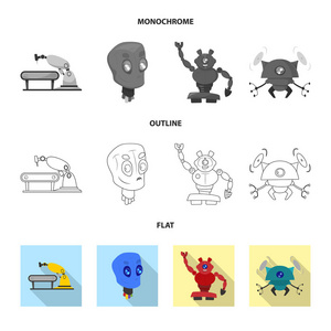 机器人和工厂符号的孤立对象。网络机器人与空间股票符号集